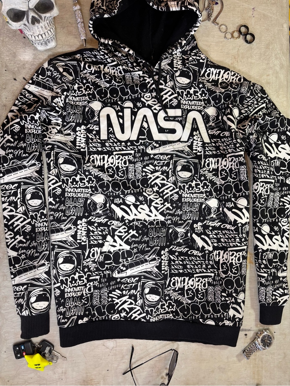 NASA Black & White Graphic Hoodie Sweater